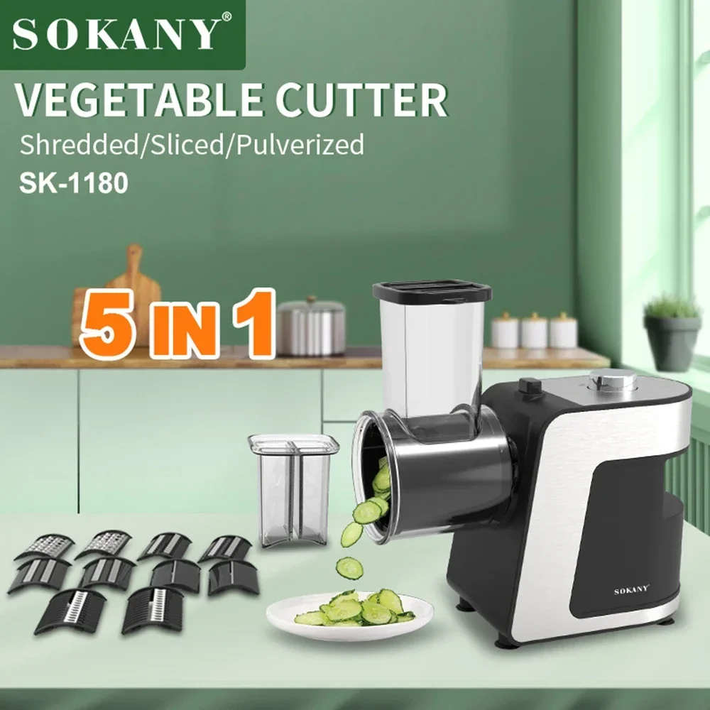 220V Household Vegetable And Fruit Slicer, Portable Travel Kitchen Mixer, 5-in-1 Vegetable Slicer, Food Processing Machine 전동채칼