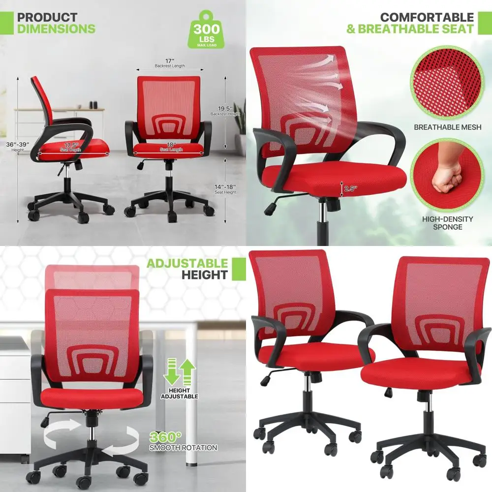 

Эргономичные офисные кресла с сетчатой спинкой средней высоты, красные, с поясничной поддержкой и подлокотниками, для игр, работы, учебы