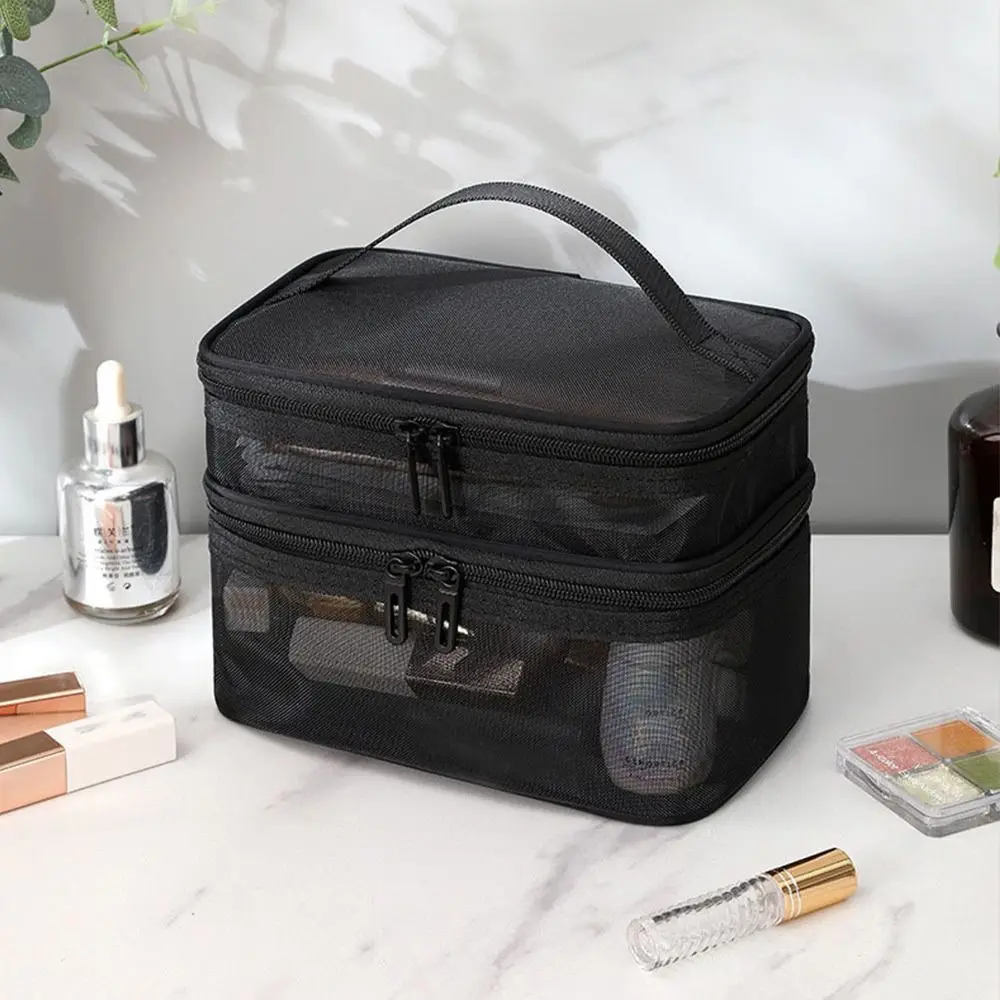 Fashion Multifunctional Transparent Mesh Travel Cosmetic Bag Storage 1/2/3 layer Toiletry Bag Large Capacity Makeup Case Women's