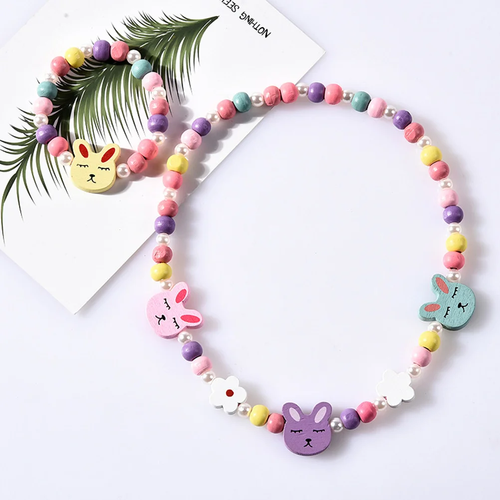 

Children's Wooden Bracelet Necklace Beaded Bracelets and Animal Shape Kids Cartoon