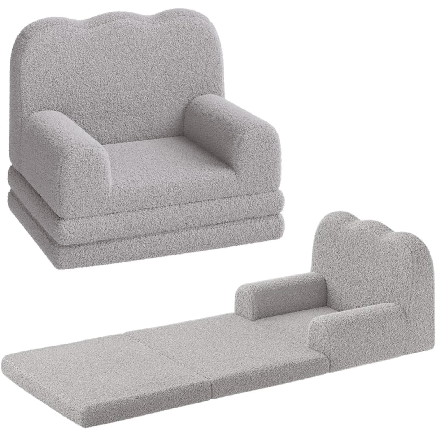 2-in-1 Convertible Kids Sofa Chair,Soft Sherpa Fleece Toddler Couch Bed Fold Out Lounger,Plush Children’s Sofa Chair for Reading Sleeping Playing,Baby Chairs for Girls & Boys