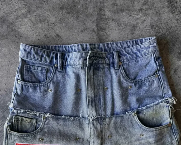 스트리트 힙합 레터 프린트 청바지 남성 y2k 고스 펑크 하라주쿠 찢어진 와이드 레그 팬츠 레트로 루즈 레그 더블 웨이스트 팬츠 w874 ﻿