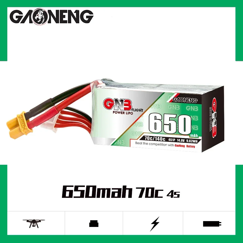 Gaoneng GNB 4S1P 650mAh 14.8V 70C/140C Lipo Battery With XT30 XT60 Plug For FPV Racing Drone RC Quadcopter Helicopter Parts