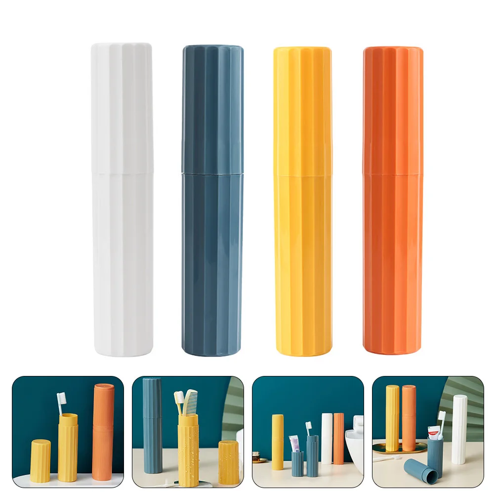 

4pcs Travel Toothbrush Cup Portable Toothbrush Case For Camping Hiking Picnic Business Trip Hotel Pp Storage Container Oral Care