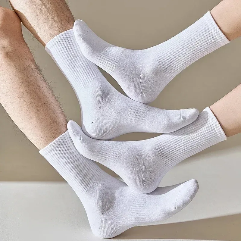 1/5pairs Pure Cotton Sports Socks Mid Calf Black White Stockings Soft Breathable Athletic Socks Soft Comfortable Solid Hosiery