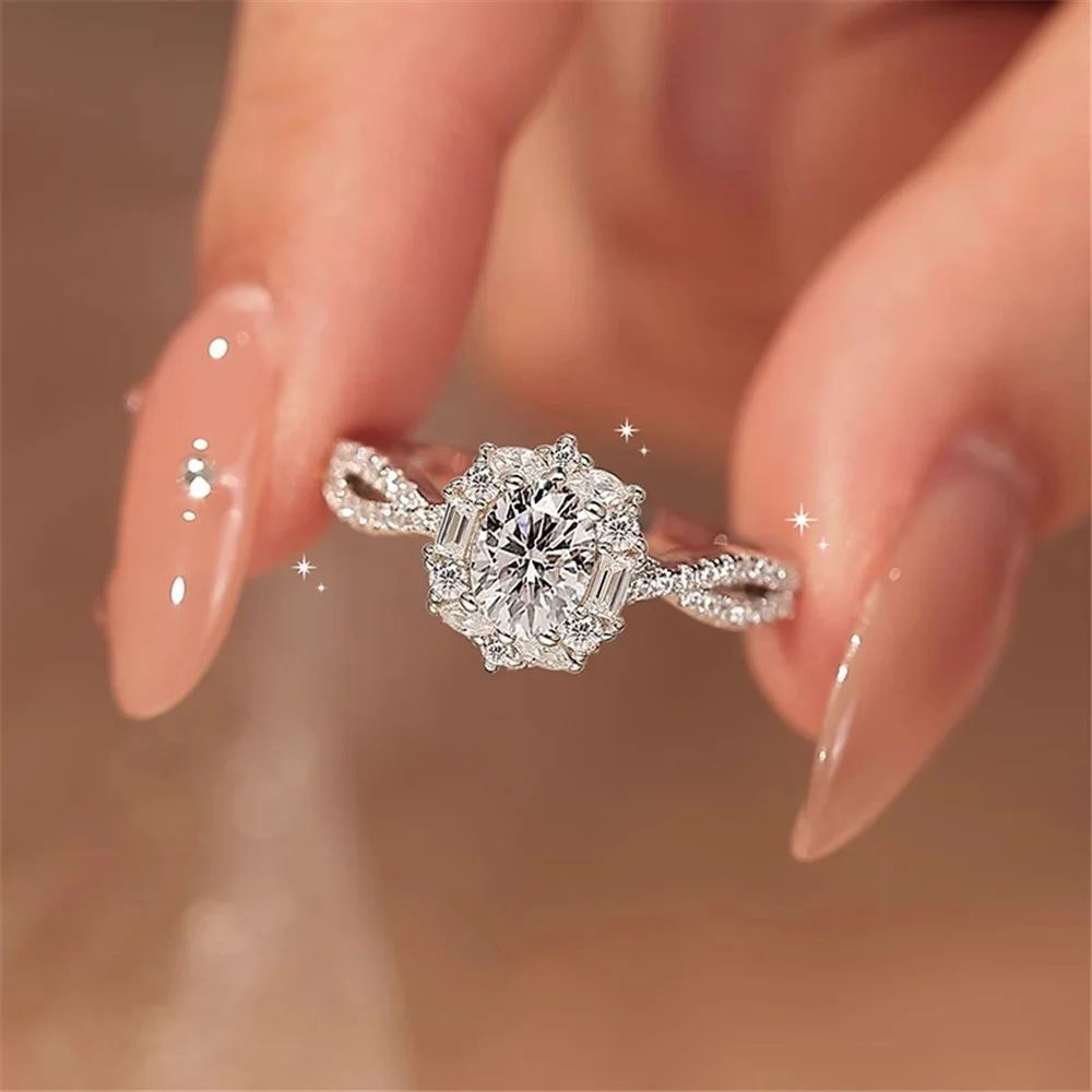 Cute Luxury Female White Zircon Stone Adjustable Open Crown Ring Vintage Silver Color Wedding Fashion Jewelry For Women