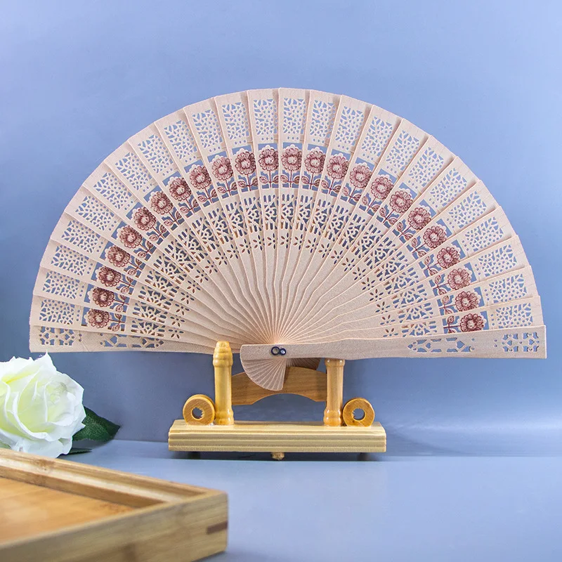 Fully Fragrant Wood Fan, Retro Folding Fan, Hollow Craft, Chinese Style Wedding Return Gift, Wooden Imitation Sandalwood Fan, Fo