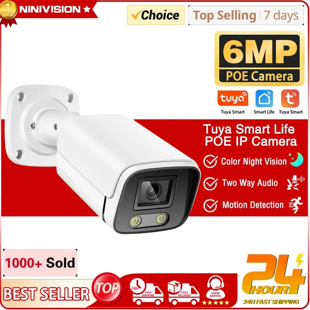 

Tuya 5MP CCTV POE IP-камера безопасности для улицы 6MP Smart Life Color ночного видения пуля камера наблюдения 2-сторонняя аудио IP-камера