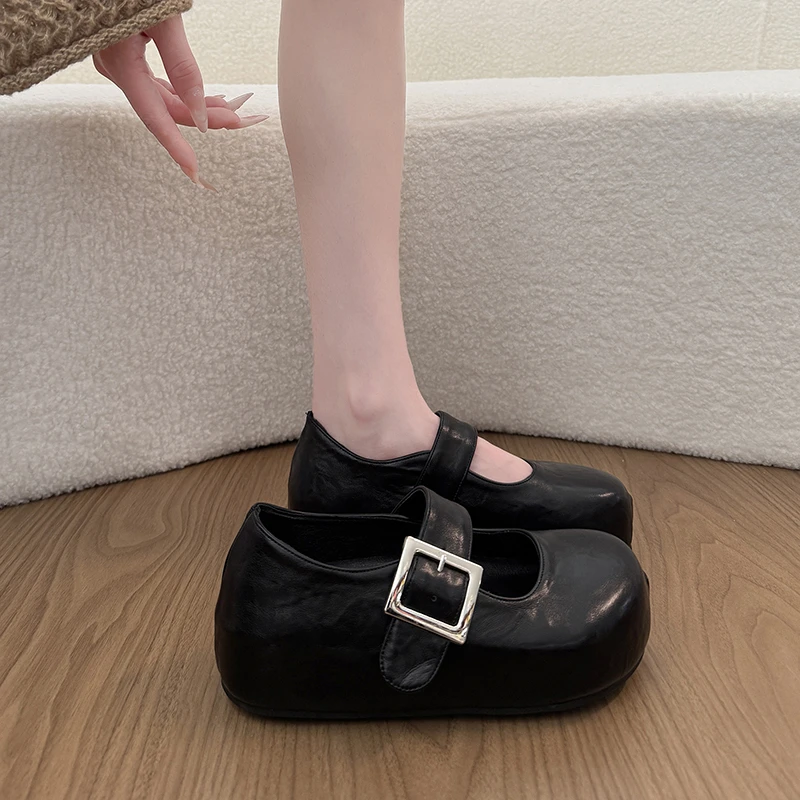 Outdoor Shallow Ladies Elevator Shoes Thick-soled Height Increasing Women Mary Jane Shoes Fashion Belt Buckle Platform Shoe New