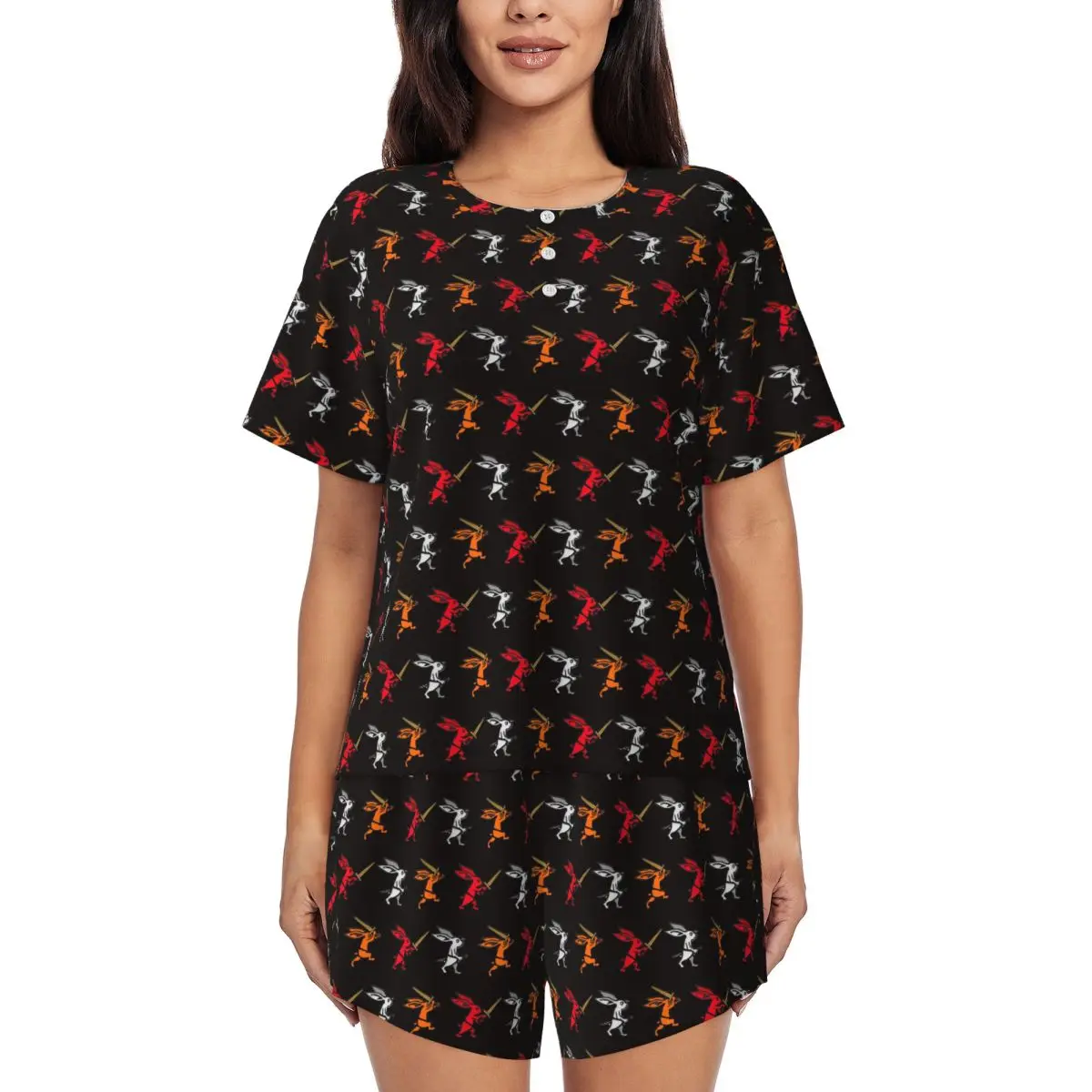 

Rabbit Trio Kingdom Come Deliverance Ii Round Neck Short Sleeves Nightdress for Sleeping Women Loose Pajama Set Short Pants