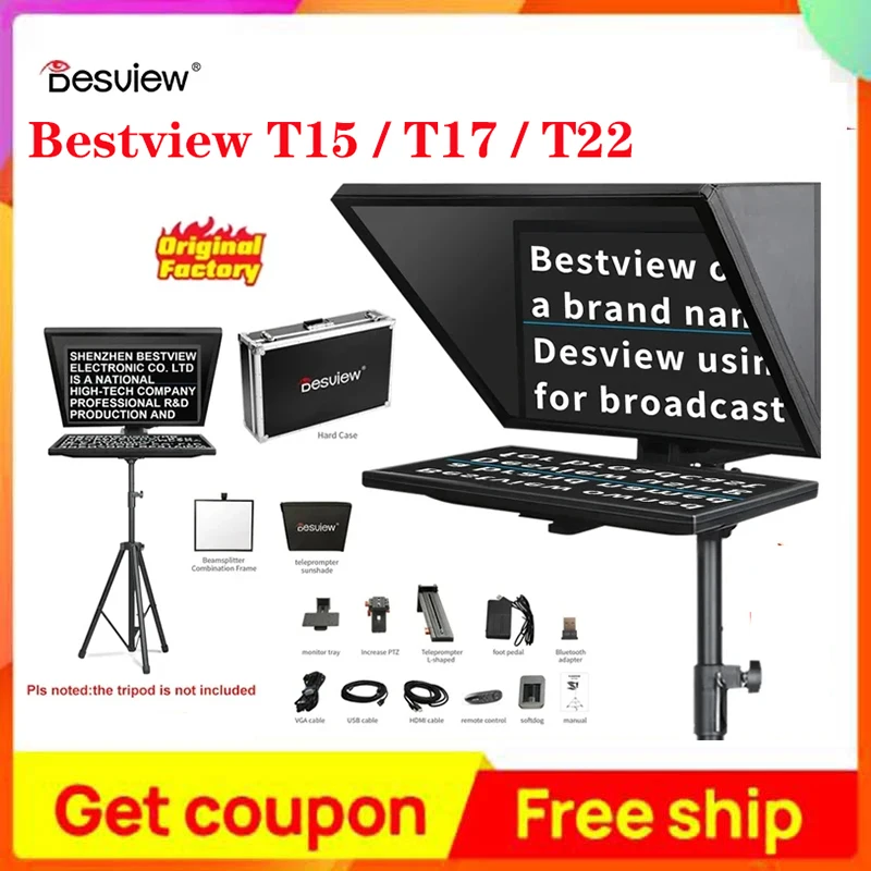 Desview T22 Bestview Teleprompter T15 T17 Professional Broadcast Teleprompter with Ultra-Clear 22-Inch Optical Mirror