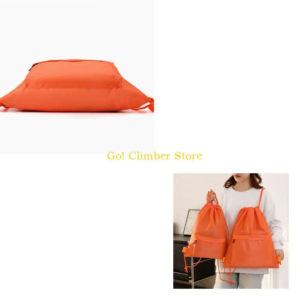 Q84C Drawstring Backpack Gym Bag with Foldable Fabric Body, Two-Shoulder Carry and Separate Front Pocket for Everyday Active