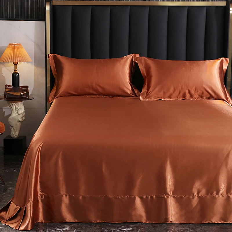 Mulberry Silk Bed Sheet Set with Fitted Sheet Flat Sheets Pillowcase Luxury Solid Color Bedding Sets Wrinkle-Free Antiallergic