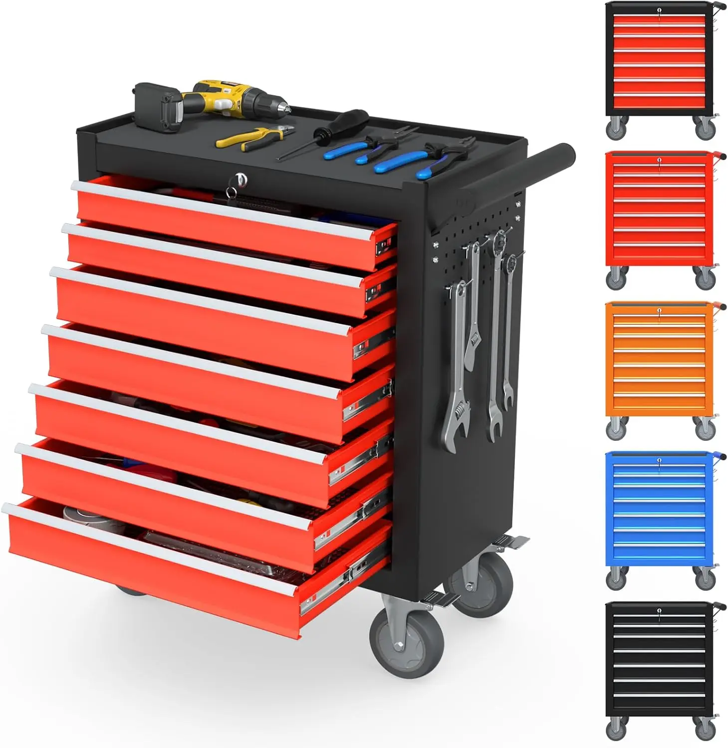 

7-Drawer Tool Chest, Tool Box with Wheels, Movable Rolling Tool Chest, High Capacity Chest with Wheels, Heavy Duty