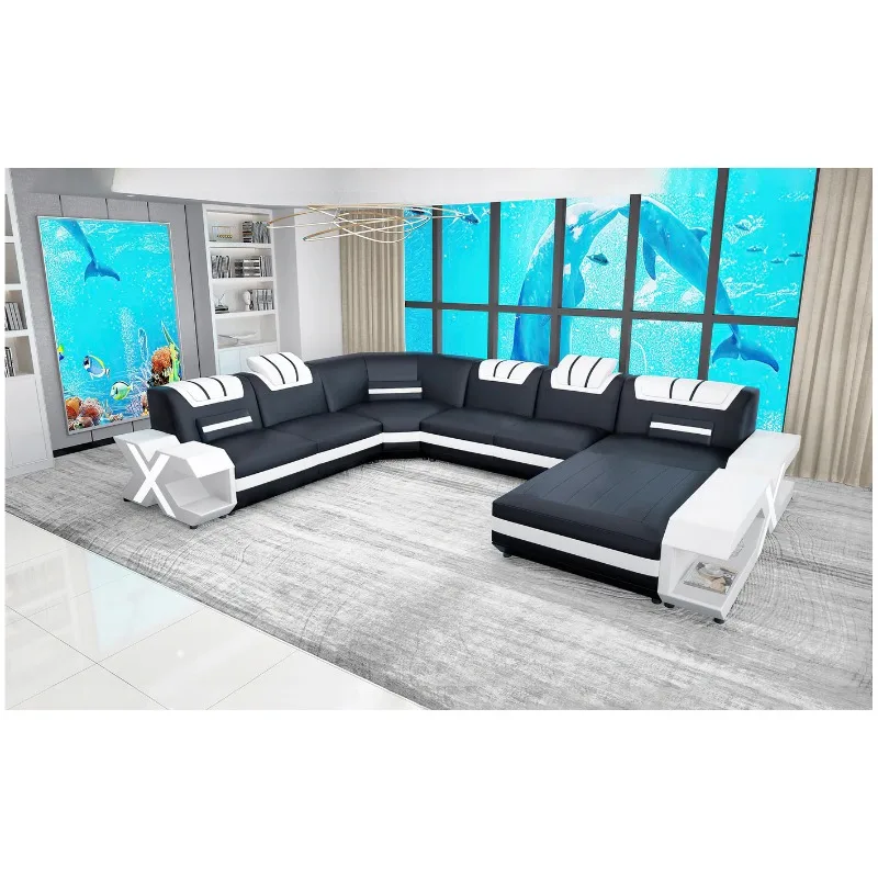 Fashion cowhide sofa post-modern European leather art living room princess combination solid wood frame