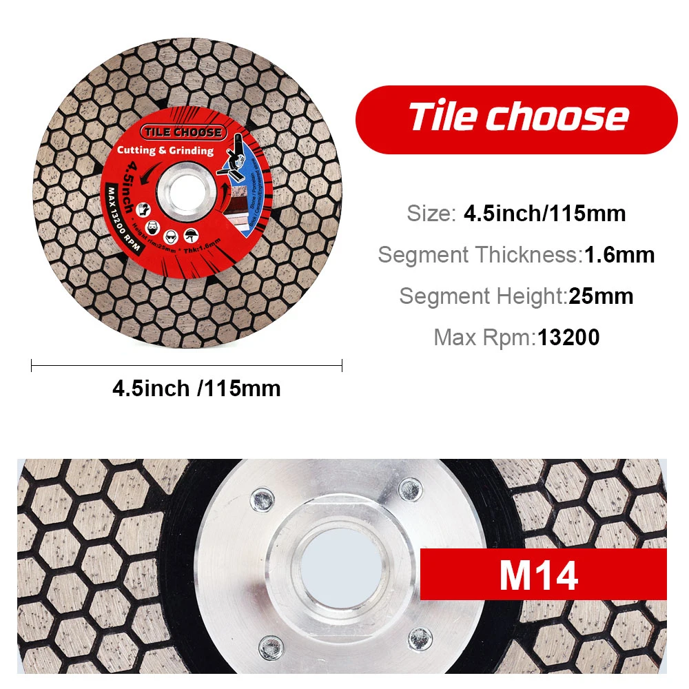 Casaverde D115mm/125mm Diamantdoorslijpschijf Tegel, Porselein slijpblad Met Verwijderbare Flens Voor Snijden Slijpsteen