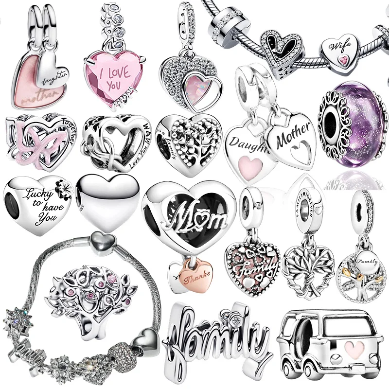 New Original Silver-Plated Family Tree Mother Daughter Heart Pendant Charms Beads DIY Women Jewelry Gift Beads Fit Bracelets