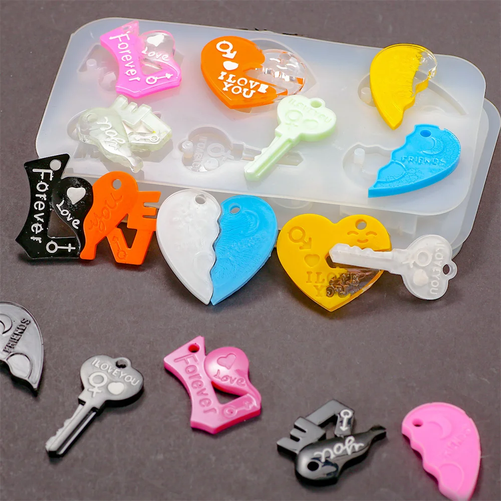 Heart Locks Keychain Pendants Epoxy Silicone Mold DIY Couples Puzzle Keychain Craft Handmade Jewelry Making Valentine'S Day Gift