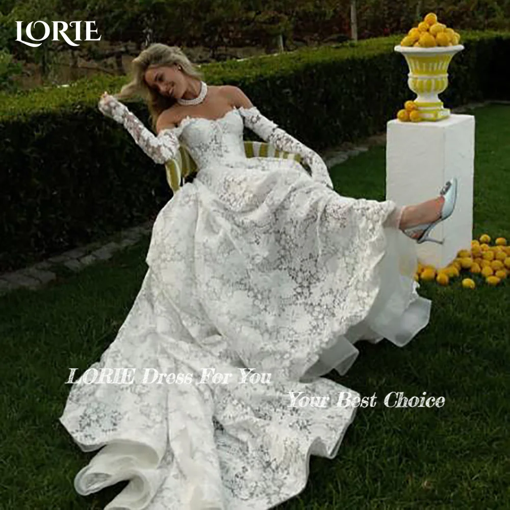 LORIE Vintage Lace A-Line Wedding Dresses Long Sleeves Brush Train A-Line Appliques Bridal Gown Backless Bride Dress Customized