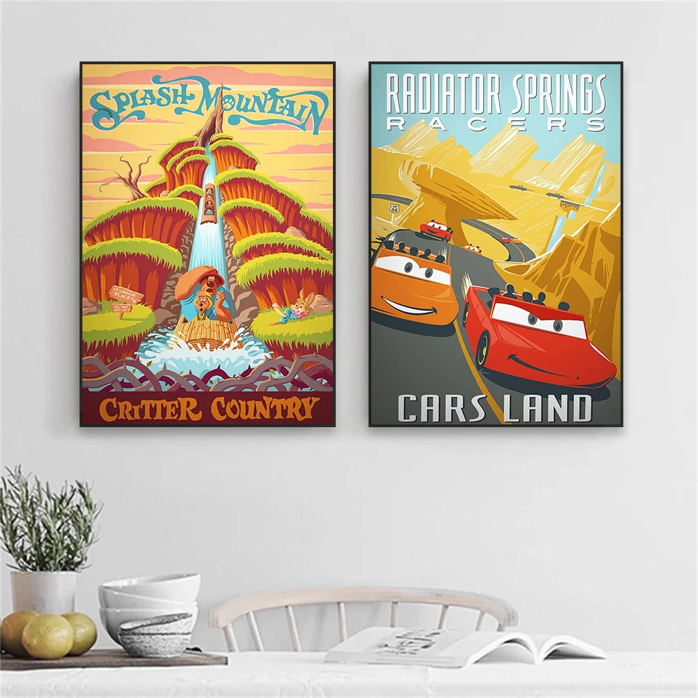 Vintage Style Disneyland Poster Cars Land California Adventure Prints Travel Retro Dumbo Attraction Art Canvas Painting Decor