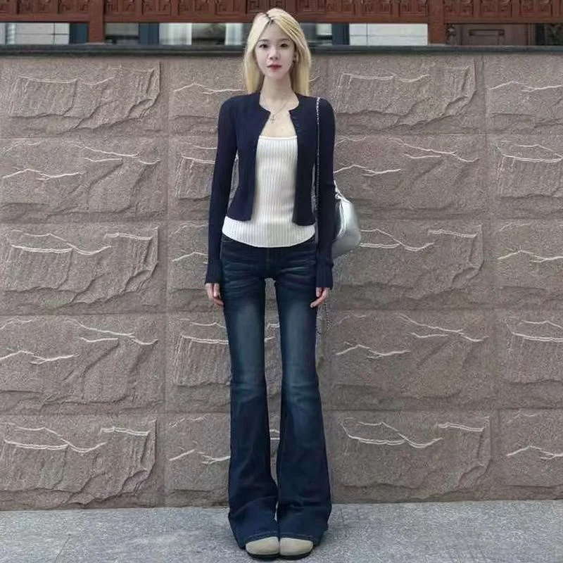 

Джинсы Bootcut женские высокие черные летние элегантные карманные на молнии женские готические японские мытья полов с высокой талией для девочек камуфляжные женские