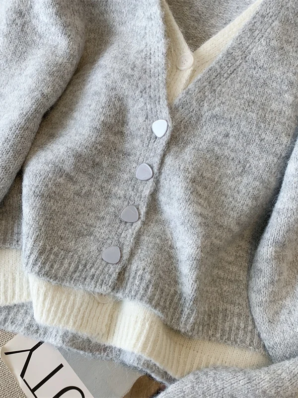 

Корейский вязаный кардиган Sle Lazy Sle V-Ne, женский осенне-зимний свитер маленького размера, свободный крой, верхняя одежда Quali