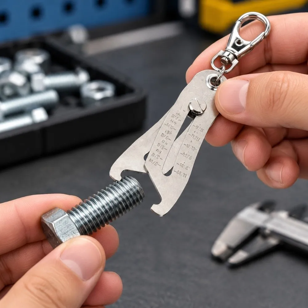 1pcs Quick Portable Keychain Thread Size Checker Dual Scale Quick Measure Nut Bolt Size Finder Thread Verification Tool Home