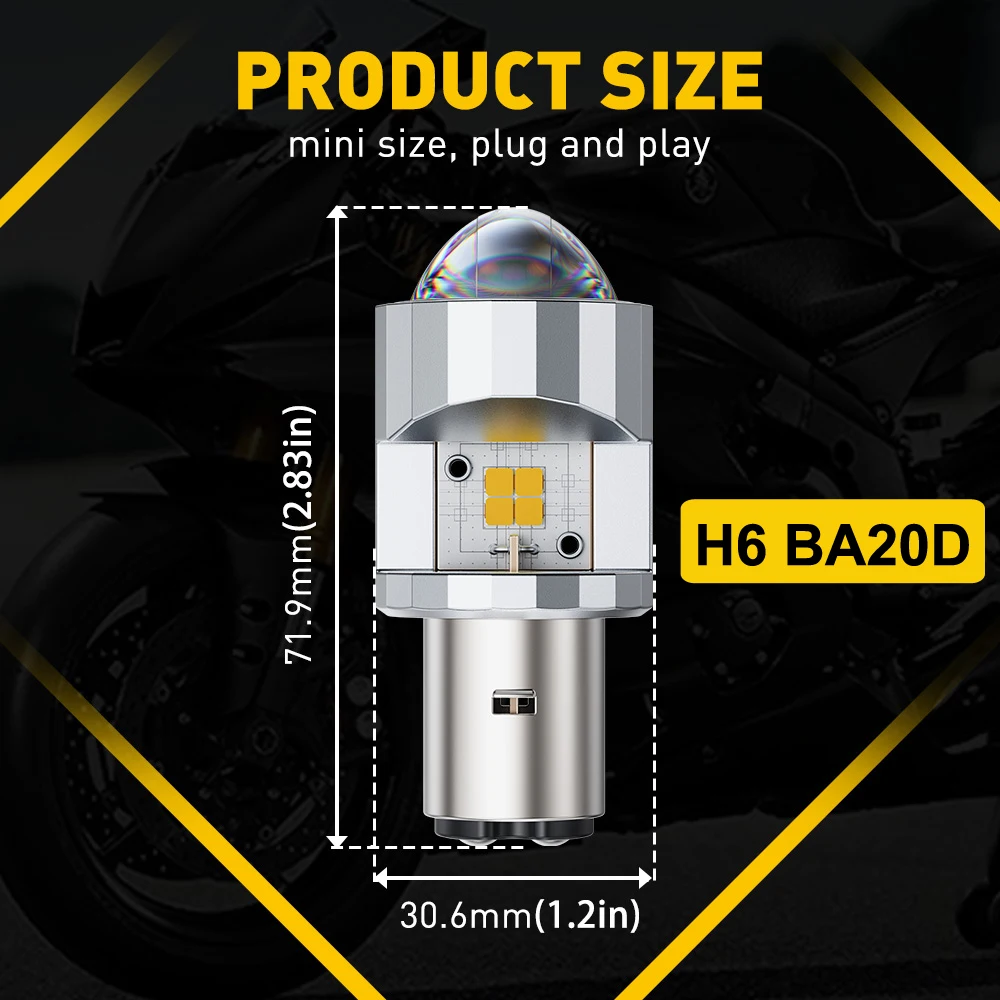 H4 LED Motorcycle Headlight H6 BA20D P15D T19 CSP LED White Yellow Hi Lo Beam Spotlight Motorbike Scooter Running Lamp With Lens - view 5