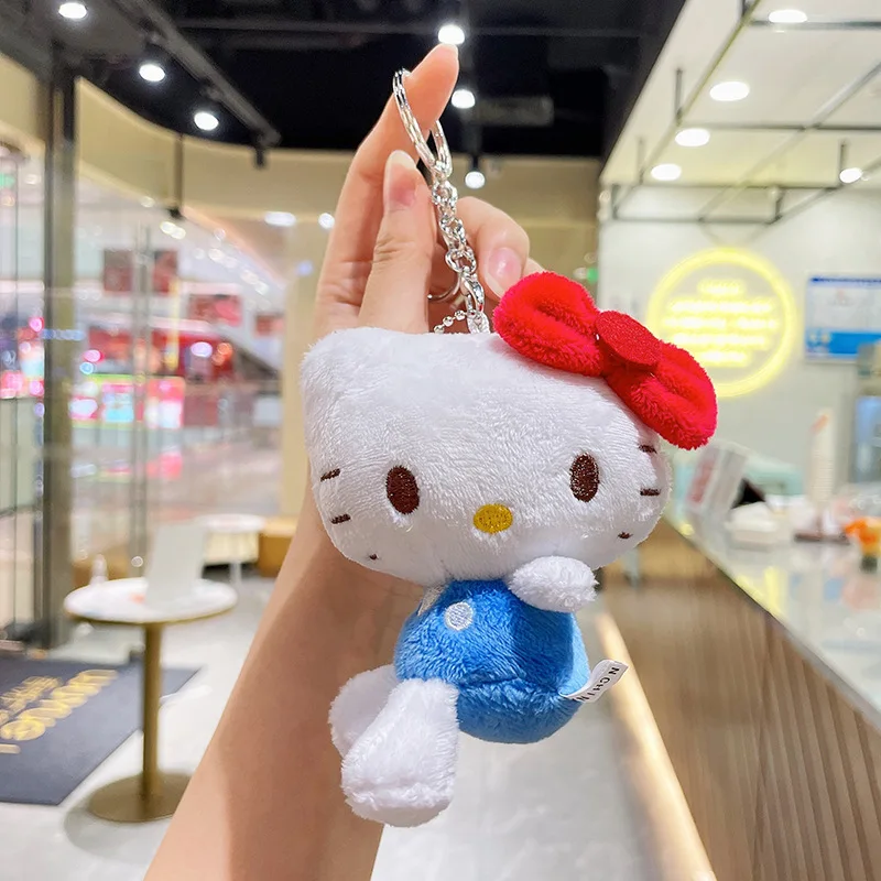 10cm Cute Sanrio Plush Keychain My Melody Backpack Pendant Hello Kitty Plush Dolls Kawaii Cinnamoroll Schoolbag Pendant Kid Gift