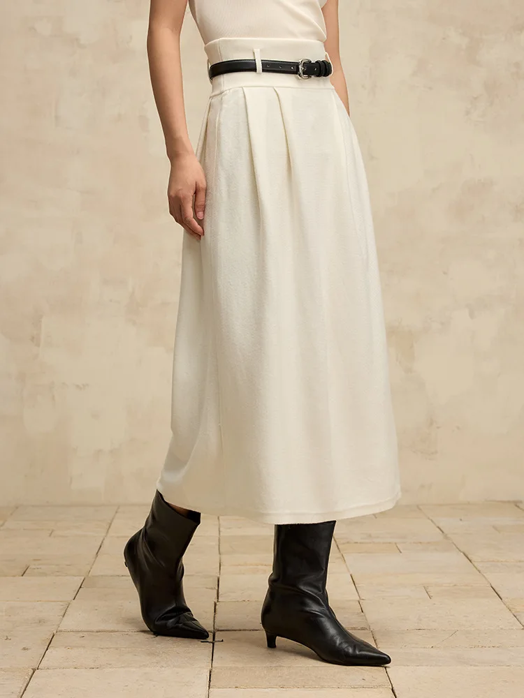 SuyaDream, Women Long Skirt, 32.4%Sheep Wool, High Waisted ,Solid Knitted Chic Skirts, 2024 Autumn Winter Warm Under Dress