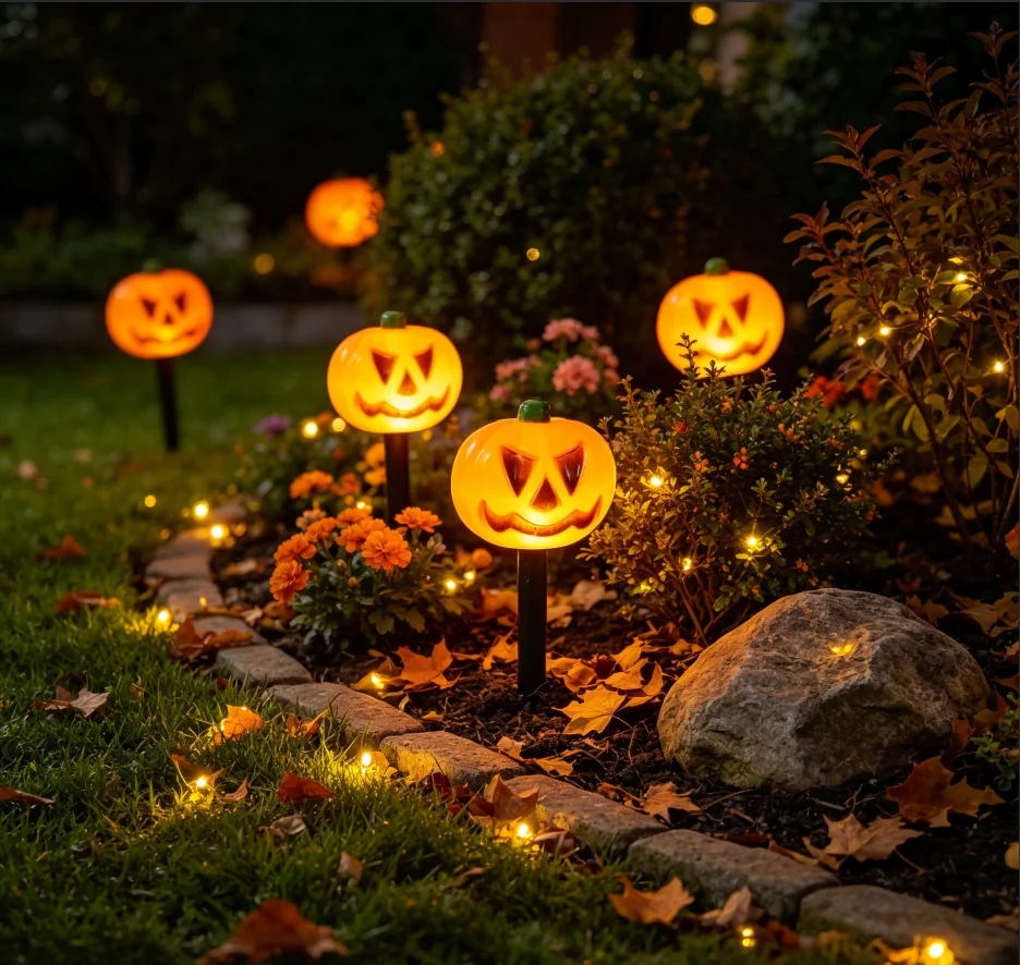 Solar Halloween Pumpkin Lights LED Garden Stake Lamp Waterproof Outdoor Yard Lawn Pathway Lights For Holiday Party Decor