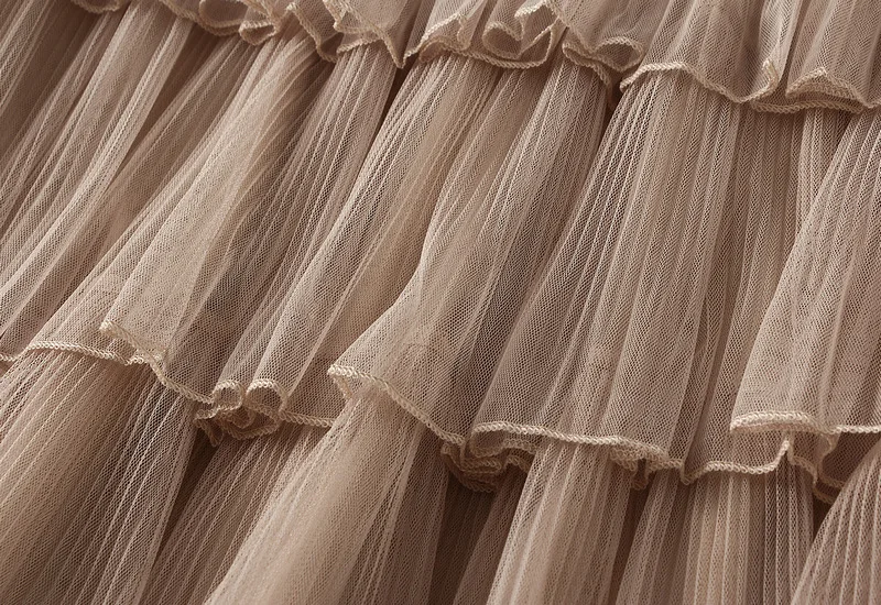 New Summer Korean Mesh Half Body MIDI Skirt Spring and Autumn Super Fairy Layered Cake Skirt Women's Knee Long Beach Skirt