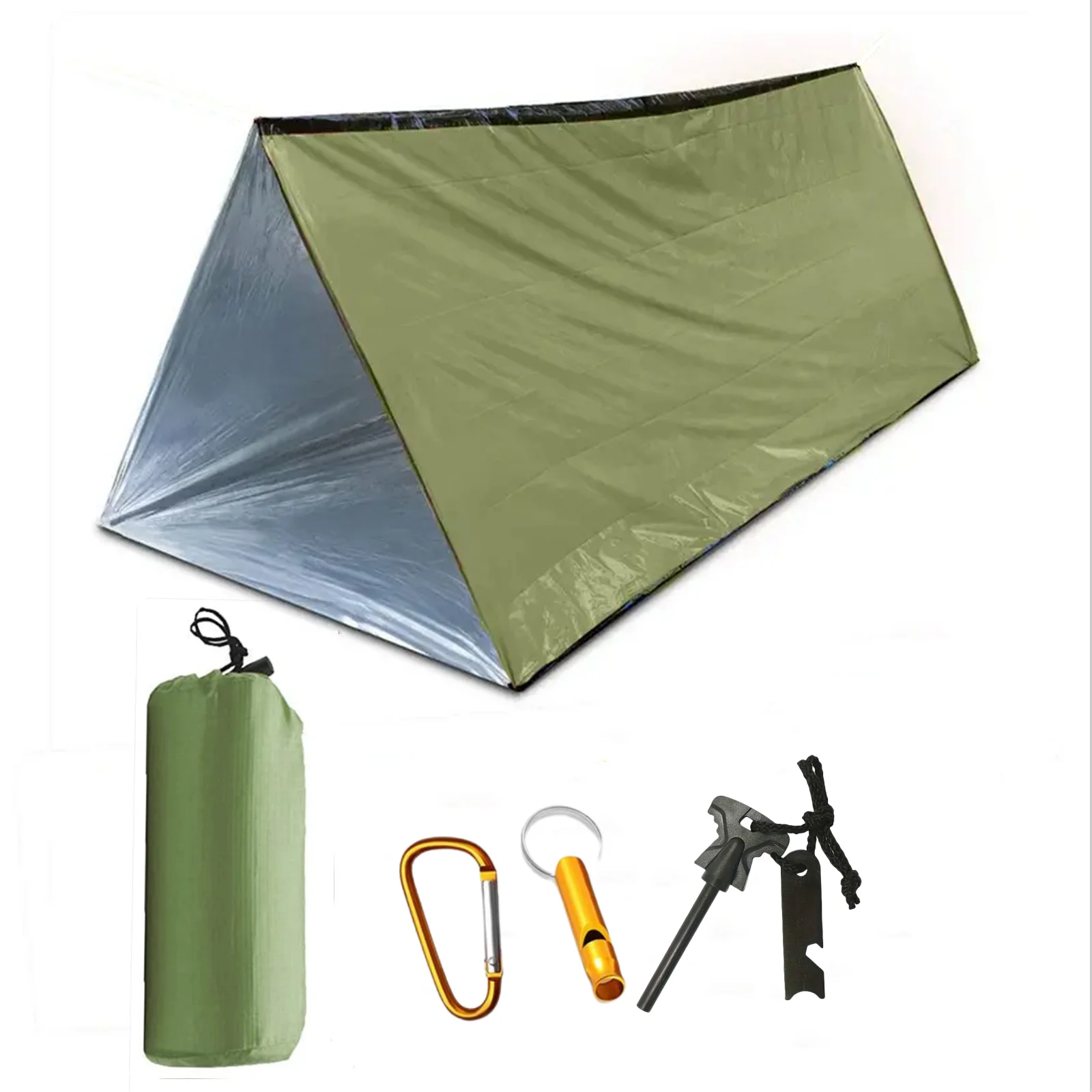 Refugio de emergencia para 2 personas, Kit de tienda de supervivencia Bivy, tubo Mylar, saco de dormir impermeable, manta térmica SOS reutilizable