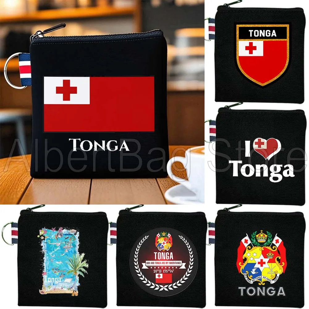 

Tongan Flag Tonga Map Cute Patriotic Customized Gifts Canvas Key Coin Purse Square Storage Card Wallets Holders Zipper Pouch