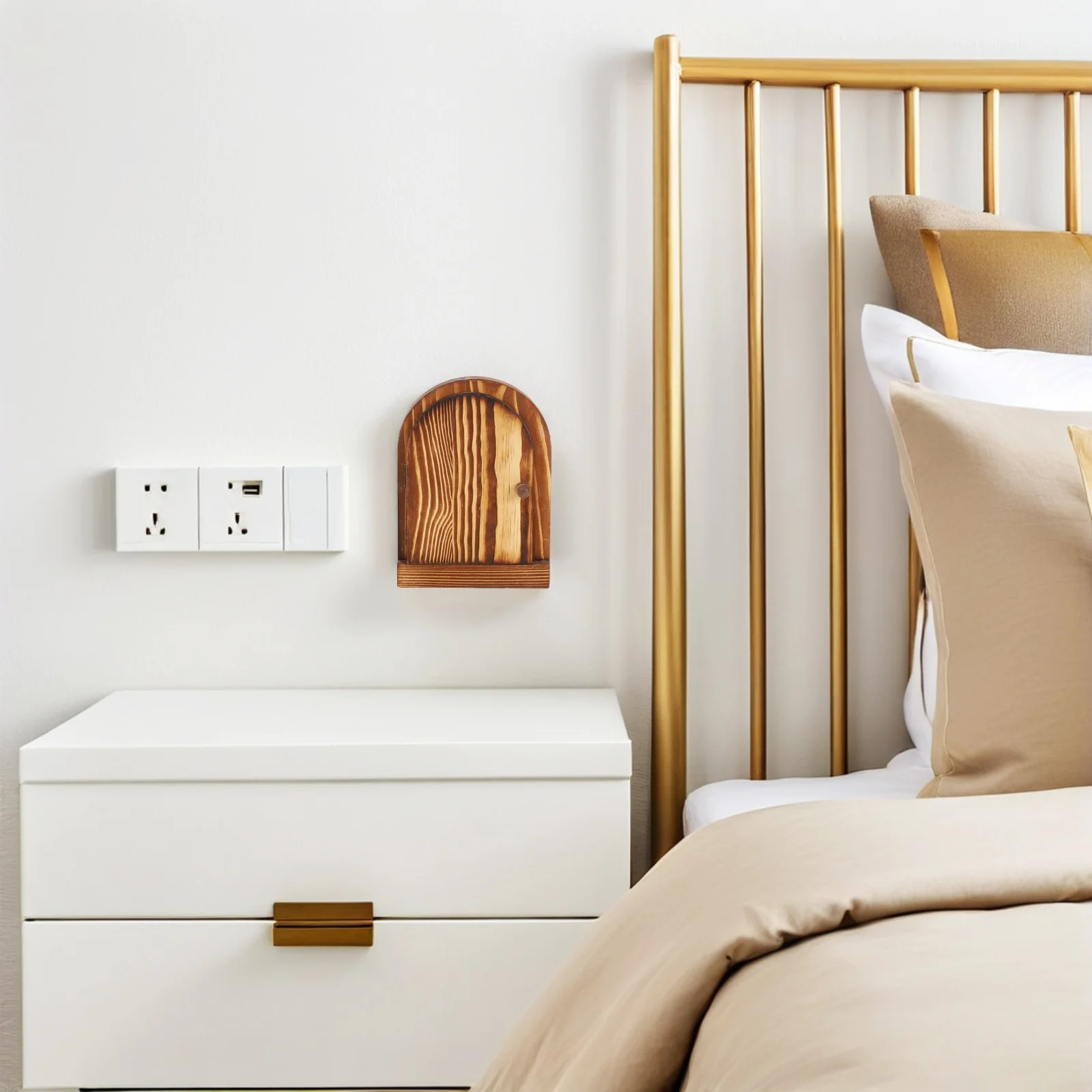 

Wooden Light Switch Real Wood Decorative Outlet Protector Door Shaped Design for Bedroom Kitchen Bathroom Wall Decor