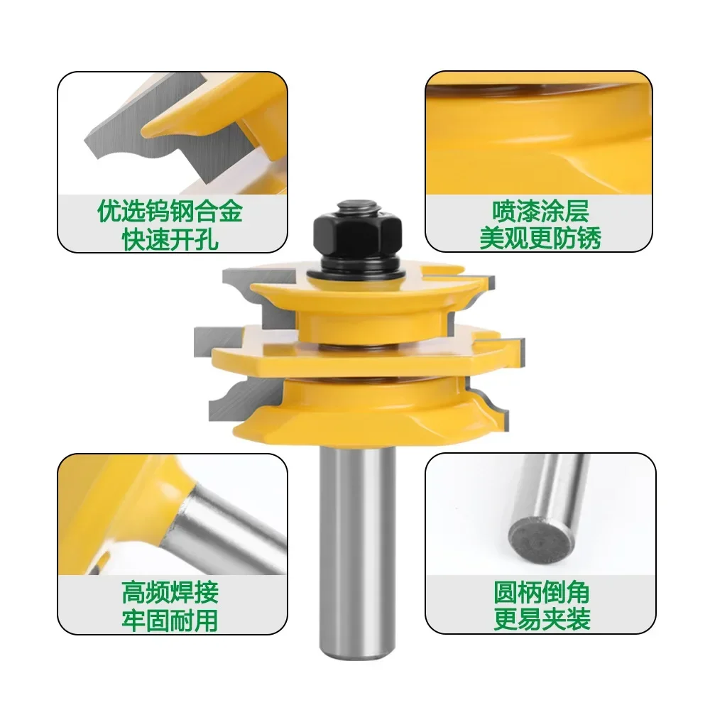 Juego de brocas para enrutador de puerta de vidrio con cuentas recuperables, vástago de 12mm y 1/2 