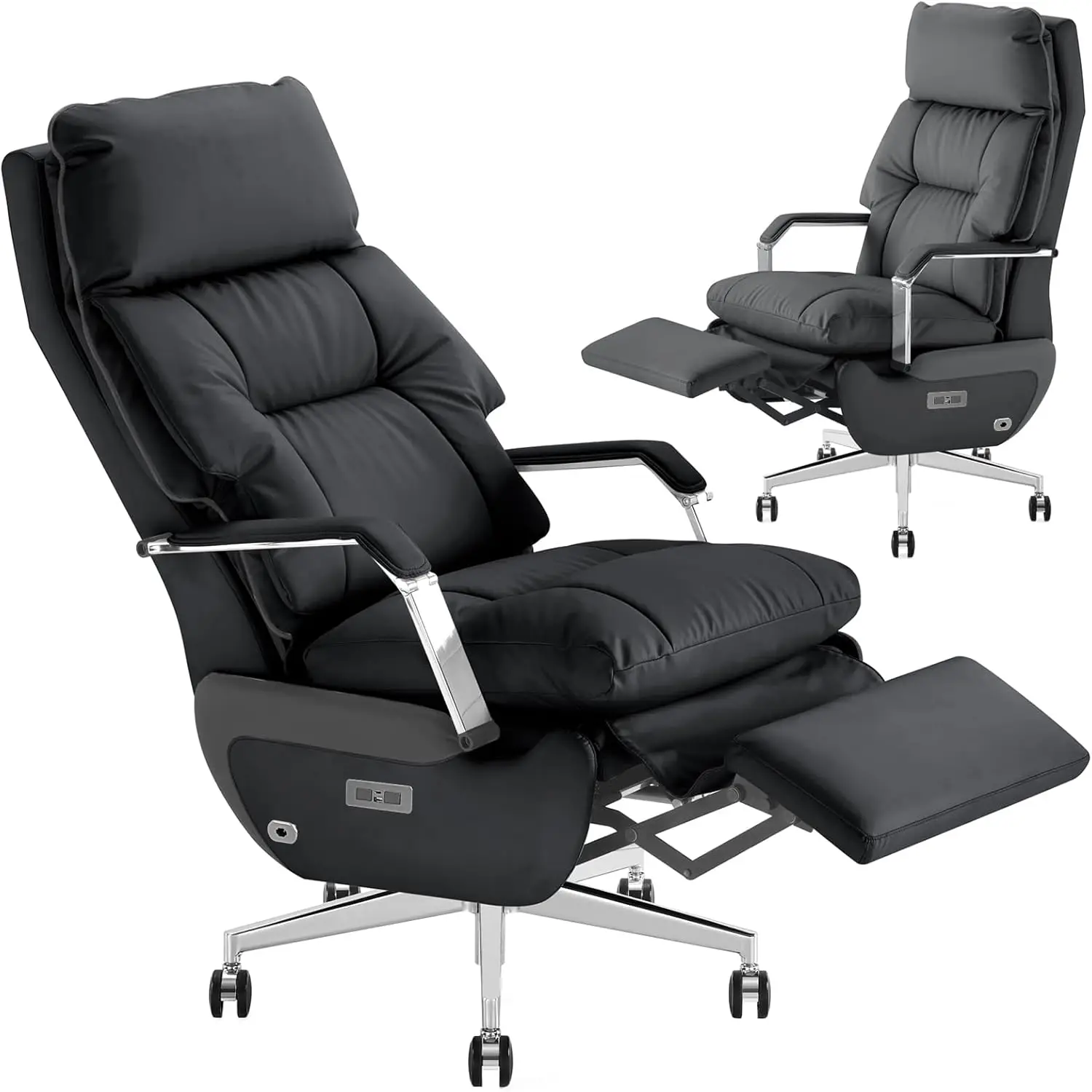 Dual-Motor Executive Office Chair with Foot Rest,Electric Reclining,Big and Tall,Ergonomic Office Chair, Computer Chair (Black)