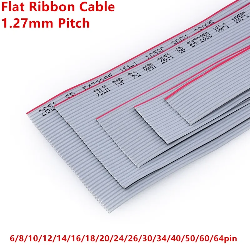 

1/2Meter 6P/8/10/12/16/18/20/24/30/34/40/50/60/64 Pin 1.27mm Pitch Gray Flat Ribbon Cable 28AWG Wire For 2.54mm FC IDC Connector