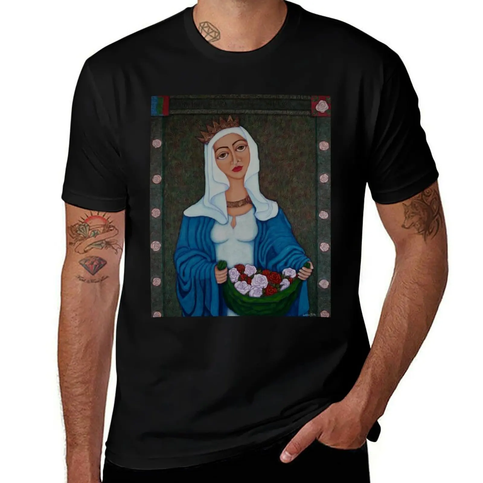 T-shirt Queen Saint Isabel - Le miracle des roses, t-shirt basique à manches courtes de couleur unie
