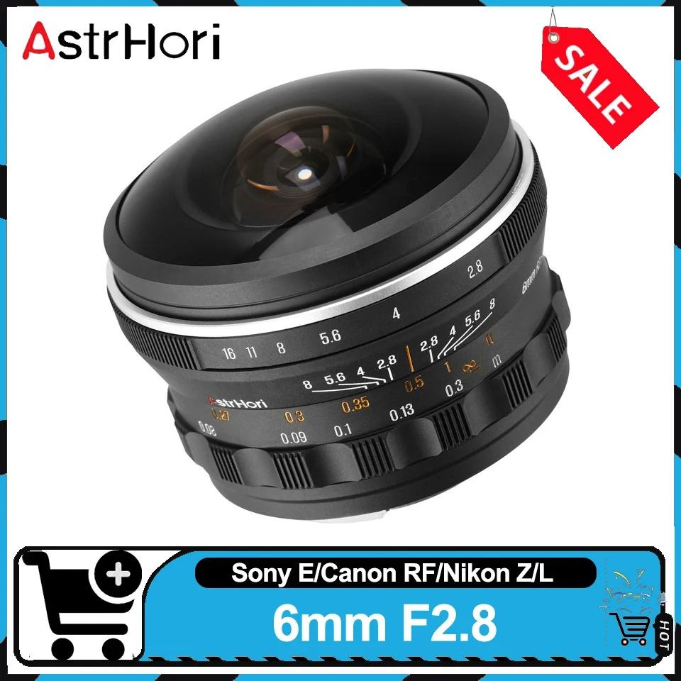 AstrHori Full Frame 6mm F2.8 Circular Fisheys Lens Ultra-Wide Angle Manual Focus Camera for Sony E Nikon Z Canon RF Leica L