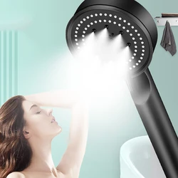 Black 5 Jet Modes Shower Head High Pressure Adjustable Water Saving Shower Head Water Massage Shower Spray Bathroom Accessories