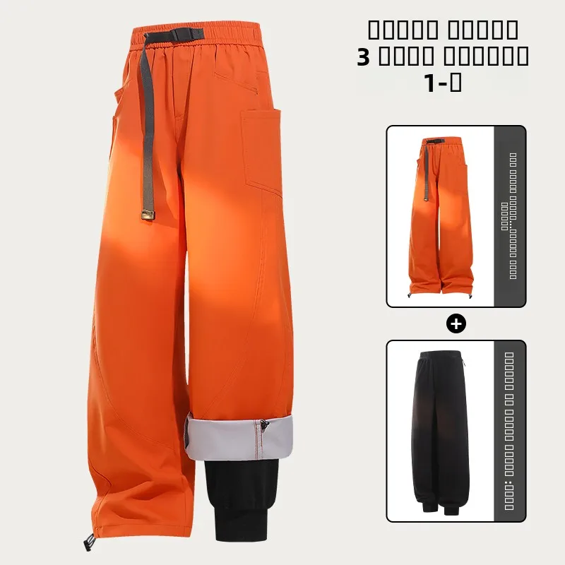 

Orange Soft ell Tee-in-One Men's Autumn Winter Skiing Pants Windproof Waterproof Fce Lined Cold Proof Snowboarding Tro...