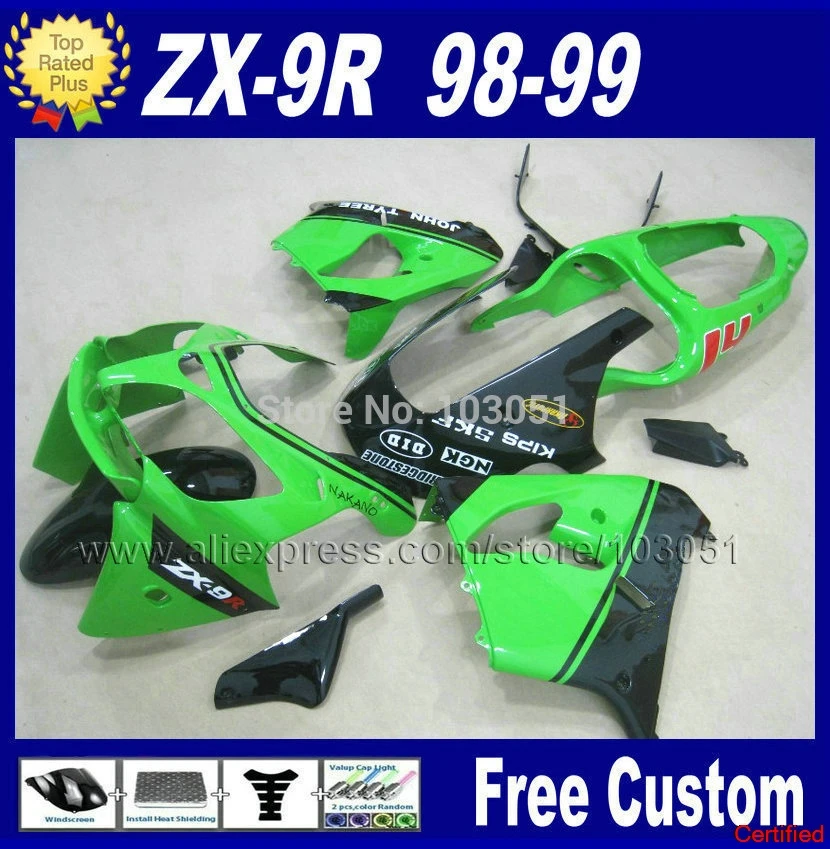 

Custom Motorcycle Fairings Kit For Kawasaki Ninja 1998 1999 R ZX 9R Green Black Fairing Kits 98 99 Repair Body Parts