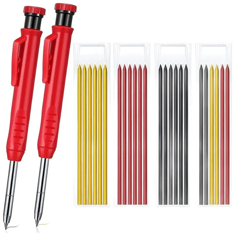 Woodworking Scribing Pen with Built-in Sharpener and Refill Lead Professional Deep Hole Marking Adjustable Pencil Tool