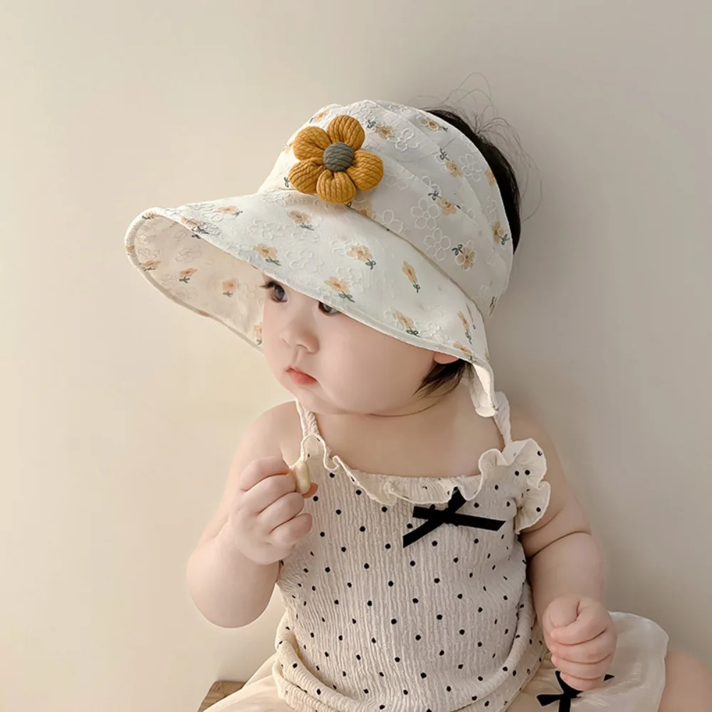 

Korean Style Empty Top Kids Sunhat Cotton Breathable Baby Sun Shading Hat Wide Brim Anti-UV Children's Fisherman Hat Girls