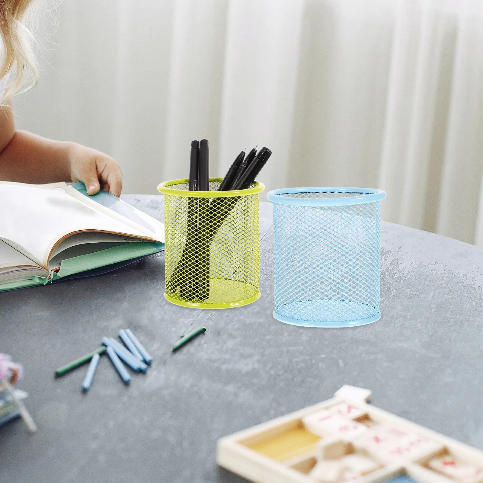 3Pcs Desk Pen Holder Mesh Pencil Organizer Metal Brush Holder Desktop Stationery Organizer Office Use Pencil Pot for Desk