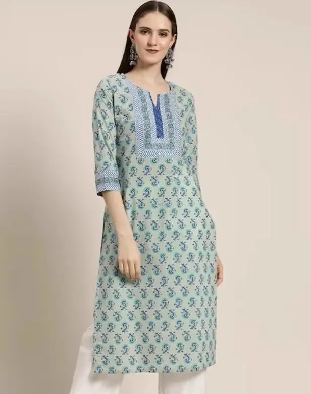 Traditional Women's Clothing Imported From India Pure Cotton Hand Printed Medium Length Kuta