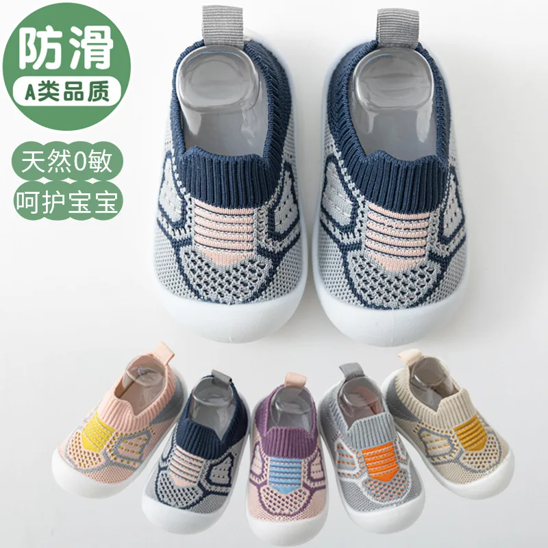 Baby Walking Shoes with Anti Slip Soft Sole Breathable Mesh Socks Cartoon Color Blocking Shoe Covers for Boys Girls Baby Shoes