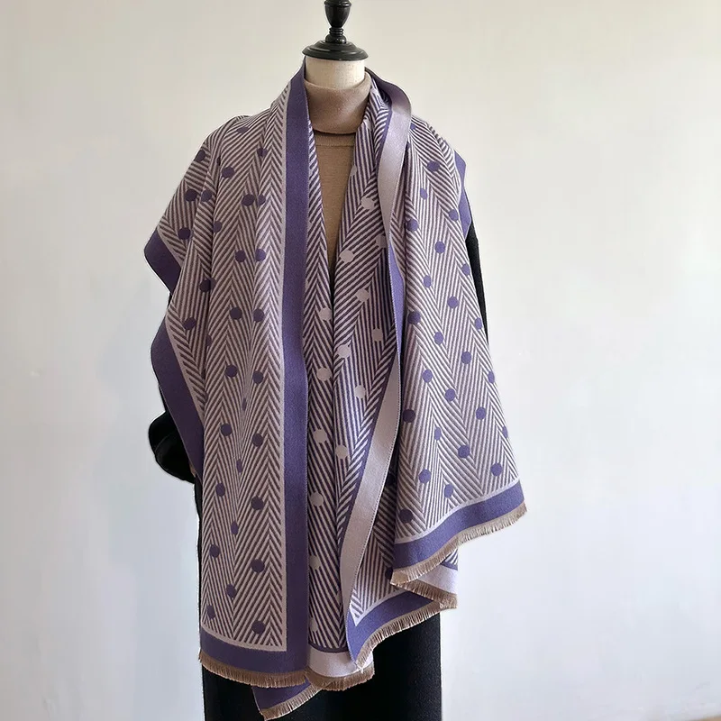 

Fashion Print Polka Dot Stripes Imitate Cashmere Scarf Autumn Winter Warm Neckerchief Long Shawl Women Wraps