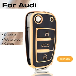 TPU Flip Remote Car Key Case Capa, Chave de Proteção Shell Fob, Suporte para Audi A3, A4L, A6, Q2L, Q3, Q5, Q7, TT, A1, S3, RC3